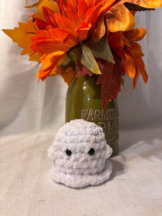 Crochet Mushroom Ghost Plushie | Fuzzy Amigurumi Halloween Decor | Fall Pumpkin Ghost Stuffed Animal | Cute Spooky Gift
