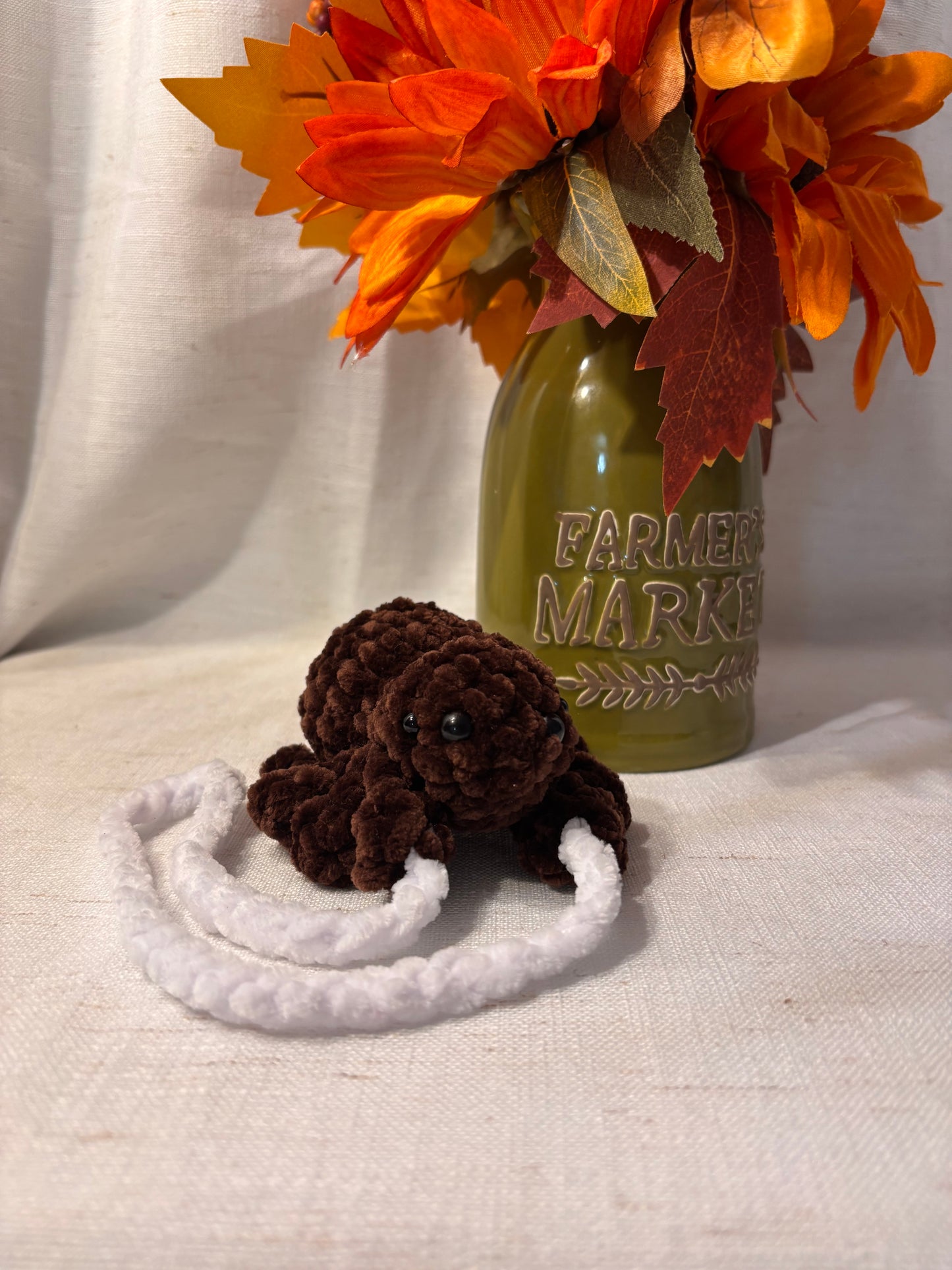 Chunky Crochet Spider Plushie | Fuzzy Amigurumi Halloween Decor | Cream Velvet Yarn Stuffed Animal | Fall Gift Idea