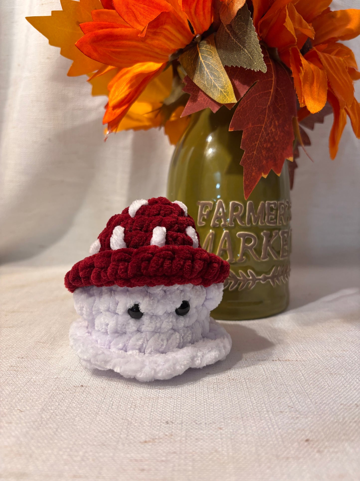 Crochet Mushroom Ghost Plushie | Fuzzy Amigurumi Halloween Decor | Fall Pumpkin Ghost Stuffed Animal | Cute Spooky Gift