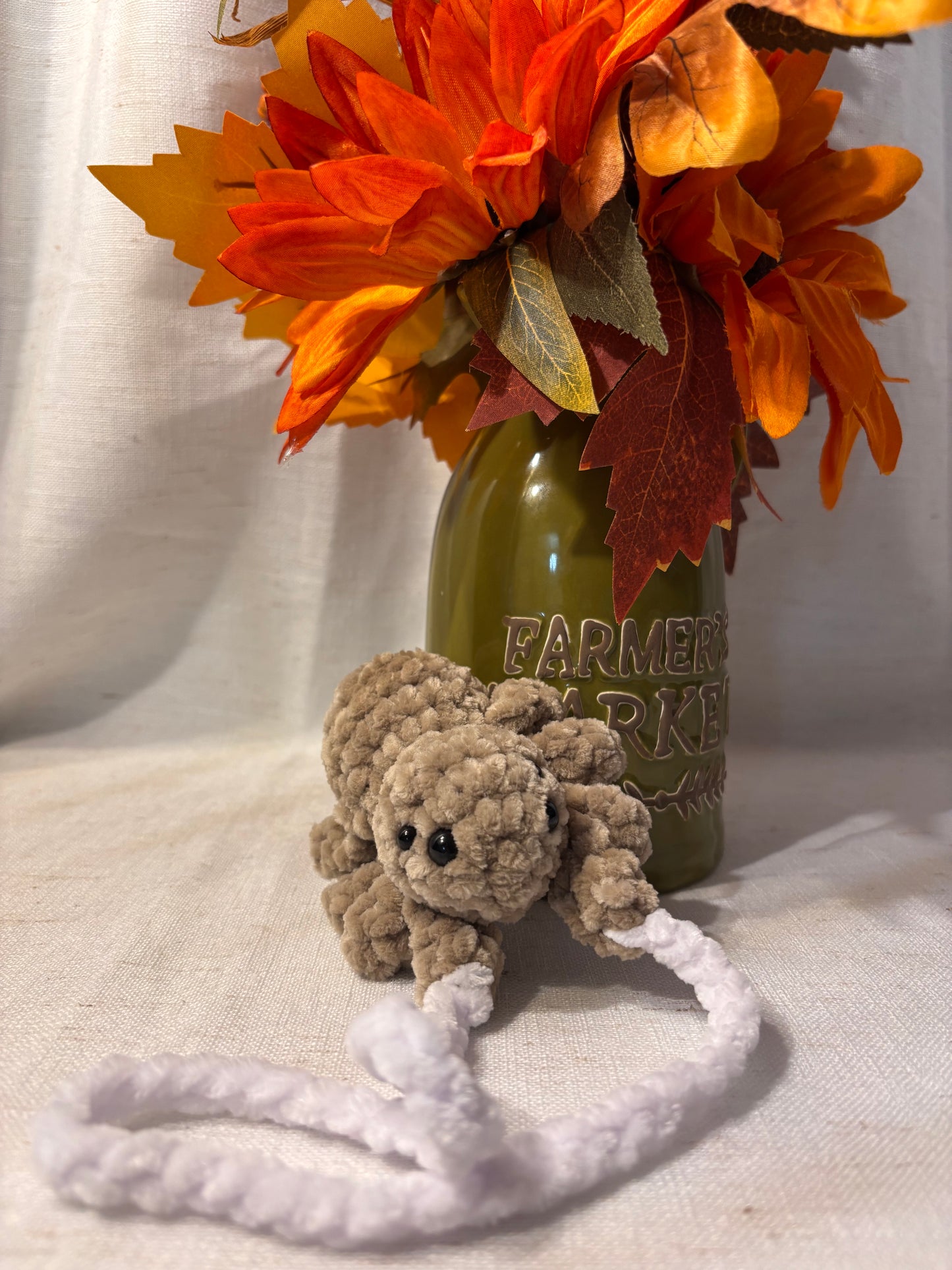 Chunky Crochet Spider Plushie | Fuzzy Amigurumi Halloween Decor | Cream Velvet Yarn Stuffed Animal | Fall Gift Idea